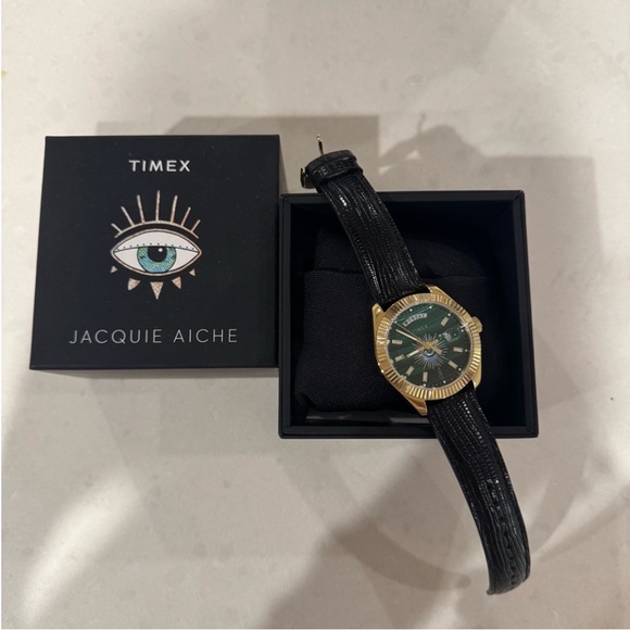 Jacquie Aiche Gold Case Watch with malachite  Dial and Black Strap - Picture 5 of 10